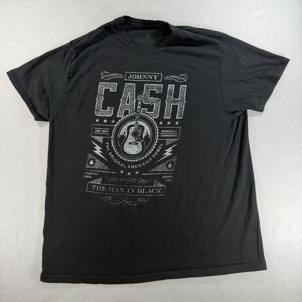 Johnny Cash Man in Black Graphic T-Shirt Men's 2XL Black Cotton